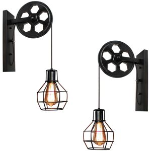 AXHUP 2x Wall Lighting Fixture, Vintage Industrial Pulley Wall Lamp, Metal Wall Sconce E27 Base for Bedside Bedroom Living Room Indoor - Black AXHUP 2x Wall Lighting Fixture, Vintage Industrial Pulley Wall Lamp, Metal Wall Sconce E27 Base for Bedside Bedroom Living Room Indoor - Black