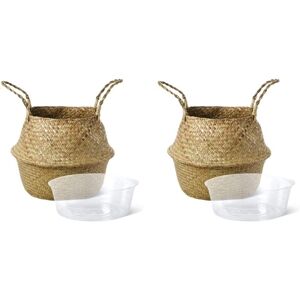 TLILY 2X Plant Basket with Liner, Woven Seagrass Belly Baskets, Decorate Artificial Tree, Picnic Grocery Straw Bag for Laundry Storage TLILY 2X Plant Basket with Liner, Woven Seagrass Belly Baskets, Decorate Artificial Tree, Picnic Grocery Straw Bag for Laundry Storage
