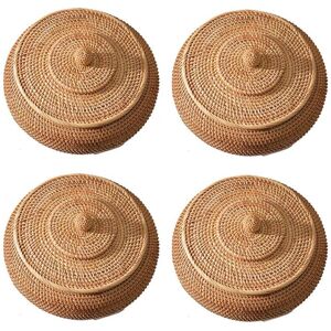 Tlily - 2X Rattan Boxes with Lid Tray Multipurpose Wicker Handwoven 11 Inch Round Diameter Fiber Tlily - 2X Rattan Boxes with Lid Tray Multipurpose Wicker Handwoven 11 Inch Round Diameter Fiber