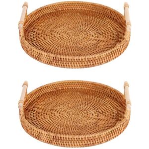 TLILY 2X Rattan Storage Tray, Round Basket with Handle, Handwoven, Wicker, L TLILY 2X Rattan Storage Tray, Round Basket with Handle, Handwoven, Wicker, L