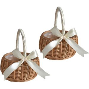 Tlily - 2X Rattan Woven Storage Flower Basket Hand Made Flower Girl with Knot, s Tlily - 2X Rattan Woven Storage Flower Basket Hand Made Flower Girl with Knot, s
