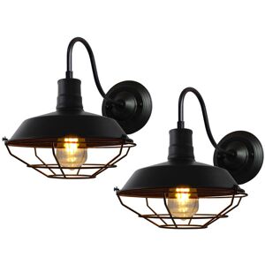 AXHUP 2X Wall Lighting Fitting, Vintage Industrial Wall Lights with Cage, Retro Metal Wall Sconces Fixture for Bedroom Living Room Bar (All Black) AXHUP 2X Wall Lighting Fitting, Vintage Industrial Wall Lights with Cage, Retro Metal Wall Sconces Fixture for Bedroom Living Room Bar (All Black)