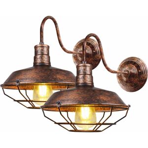 AXHUP 2X Wall Lighting Fitting, Vintage Industrial Wall Lights with Cage, Retro Metal Wall Sconces Fixture for Bedroom Living Room Bar (Rust) AXHUP 2X Wall Lighting Fitting, Vintage Industrial Wall Lights with Cage, Retro Metal Wall Sconces Fixture for Bedroom Living Room Bar (Rust)