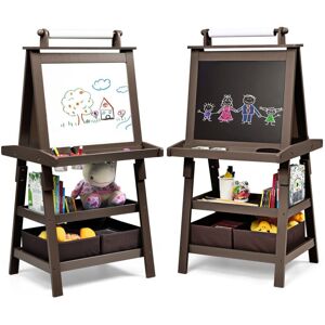 Costway - Kids Art Easel 3 in 1 Double-Sided Storage Easel Toddlers Wooden Standing Easel Costway - Kids Art Easel 3 in 1 Double-Sided Storage Easel Toddlers Wooden Standing Easel