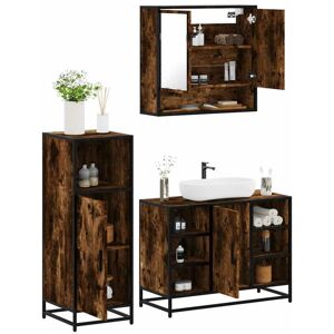 3 Piece Bathroom Furniture Set Smoked Oak Engineered Wood vidaXL 3 Piece Bathroom Furniture Set Smoked Oak Engineered Wood vidaXL
