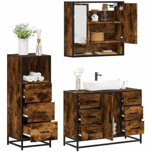 3 Piece Bathroom Furniture Set Smoked Oak Engineered Wood vidaXL 3 Piece Bathroom Furniture Set Smoked Oak Engineered Wood vidaXL