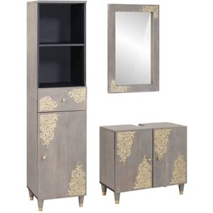 Bathroom Furniture Set 3 pcs Grey Solid Rough Wood Mango vidaXL Bathroom Furniture Set 3 pcs Grey Solid Rough Wood Mango vidaXL