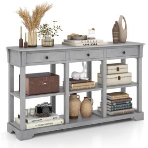 COSTWAY 3-Tier Console Table Wooden Sofa Side Table W/ Storage Shelves & 3 Drawers COSTWAY 3-Tier Console Table Wooden Sofa Side Table W/ Storage Shelves & 3 Drawers