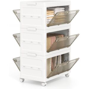 Costway - 3-Tier Stackable Storage Bins Bedroom Collapsible Storage Boxes-White Costway - 3-Tier Stackable Storage Bins Bedroom Collapsible Storage Boxes-White