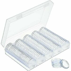 Mumu - 30 mm Coin Capsules, Round Plastic Coin Capsules, Coin Capsules with Storage Box for Coin Collecting, 100 Pieces Mumu - 30 mm Coin Capsules, Round Plastic Coin Capsules, Coin Capsules with Storage Box for Coin Collecting, 100 Pieces