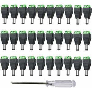 Dewdat - 30 Pieces 12V/24V dc Male Plug Connectors, 5.5 x 2.1 mm dc Power Adapter Screw Terminal Connector, for cctv Camera led Strip (Green) Dewdat - 30 Pieces 12V/24V dc Male Plug Connectors, 5.5 x 2.1 mm dc Power Adapter Screw Terminal Connector, for cctv Camera led Strip (Green)