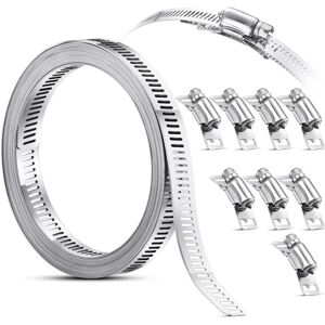 Tlily - 304 Stainless Steel 3.5M Hose Clamp Strap with 8 Fasteners Worm Adjustable Gear Pipe Ducting Tlily - 304 Stainless Steel 3.5M Hose Clamp Strap with 8 Fasteners Worm Adjustable Gear Pipe Ducting