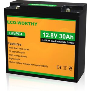 Eco-worthy - 30Ah 12V Lithium Battery LiFePO4 Rechargeable battery Lithium with 3000+ Deep Cycles and bms Protection, Perfect for Boat, Ride on Car, Eco-worthy - 30Ah 12V Lithium Battery LiFePO4 Rechargeable battery Lithium with 3000+ Deep Cycles and bms Protection, Perfect for Boat, Ride on Car,