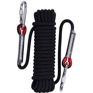 Linghhang - 30m Black Static Climbing Rope Rescue Parachute Cord Rappelling Rope with Carabiners 10mm Diameter Linghhang - 30m Black Static Climbing Rope Rescue Parachute Cord Rappelling Rope with Carabiners 10mm Diameter