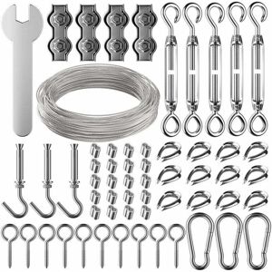 Ikodm - 30m Stainless Steel Rope Hanging Kit, 2mm Coated Stainless Steel Cable with Turnbuckle and Hooks, for Light Hanging, Climbing Plant, Ikodm - 30m Stainless Steel Rope Hanging Kit, 2mm Coated Stainless Steel Cable with Turnbuckle and Hooks, for Light Hanging, Climbing Plant,