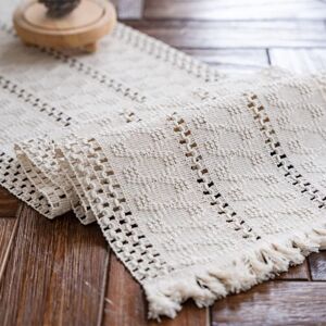 Linghhang - 30x180cm)Macrame Boho Beige Table Runner with Tassels Handwoven Cotton Table Runner Rustic Farmhouse Table Runner for Dining Table Linghhang - 30x180cm)Macrame Boho Beige Table Runner with Tassels Handwoven Cotton Table Runner Rustic Farmhouse Table Runner for Dining Table