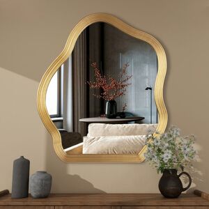 Shyfoy - 31.5in x 27.5in Modern Art Organic Wave Shaped Wall Mirror with Textured Gold Frame - Decorative Accent for Living Room & Entryway Shyfoy - 31.5in x 27.5in Modern Art Organic Wave Shaped Wall Mirror with Textured Gold Frame - Decorative Accent for Living Room & Entryway