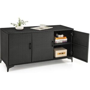 COSTWAY 318 l Patio Wicker Storage Cabinet Deck Box w/Shelves-Black COSTWAY 318 l Patio Wicker Storage Cabinet Deck Box w/Shelves-Black