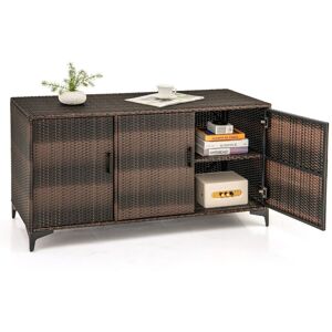 Costway - 318 l Patio Wicker Storage Cabinet Deck Box w/Shelves-Coffee Costway - 318 l Patio Wicker Storage Cabinet Deck Box w/Shelves-Coffee