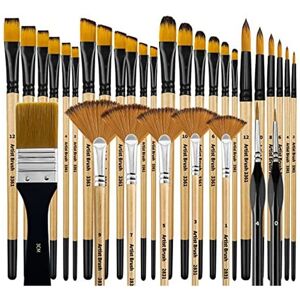 Tlily - 32 Pieces Paint Brush Set, Artist Series, Nylon Bristles with Round, Square, Flat, Fan Brush, for Acrylic Painting, Oil Tlily - 32 Pieces Paint Brush Set, Artist Series, Nylon Bristles with Round, Square, Flat, Fan Brush, for Acrylic Painting, Oil