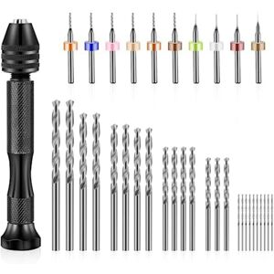 TLILY 36 Pieces Hand Drill Bits Set, Pin Vise MiniMicro for Resin Polymer ClayCraft Model Jewelry Making TLILY 36 Pieces Hand Drill Bits Set, Pin Vise MiniMicro for Resin Polymer ClayCraft Model Jewelry Making