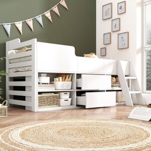 Modernluxe - 3ft Kids Low Loft Bed Frame Single Size Wooden bed Mid Sleeper w/Ladder - Large storage space - 90 x 190 cm - white Modernluxe - 3ft Kids Low Loft Bed Frame Single Size Wooden bed Mid Sleeper w/Ladder - Large storage space - 90 x 190 cm - white