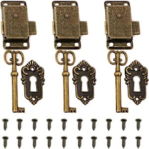 Memkey - 3pcs Cabinet Lock, Antique Lock, Decorative Furniture Lock with Key for Jewelry Box/Wooden Box/Drawer/Cabinet/Antique Box (Bronze) Memkey - 3pcs Cabinet Lock, Antique Lock, Decorative Furniture Lock with Key for Jewelry Box/Wooden Box/Drawer/Cabinet/Antique Box (Bronze)