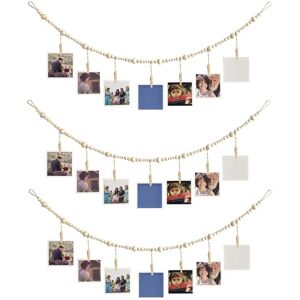 TLILY 3PCS Hanging Photo Display Wall Decor, Boho Wooden Bead Garland Collage Picture Frame with 7 Wood Clips for Home, Office TLILY 3PCS Hanging Photo Display Wall Decor, Boho Wooden Bead Garland Collage Picture Frame with 7 Wood Clips for Home, Office