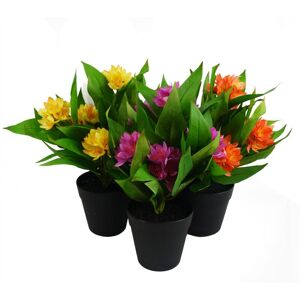 Leaf - 3x 18cm Artificial Freesia Plants Pink, Orange, Yellow Flowering Leaf - 3x 18cm Artificial Freesia Plants Pink, Orange, Yellow Flowering