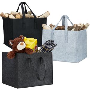 Relaxdays 3x Felt Firewood Basket, with Handles, Foldable, Load-bearing Bag, HWD: 35 x 43 x 37 cm, Black/Grey/Anthracite Relaxdays 3x Felt Firewood Basket, with Handles, Foldable, Load-bearing Bag, HWD: 35 x 43 x 37 cm, Black/Grey/Anthracite