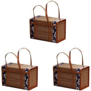 TLILY 3X Wicker Woven Picnic Basket Storage Bag Folded Handle for Fruits Groceries Food Foldable Bamboo and Grass Rattan B TLILY 3X Wicker Woven Picnic Basket Storage Bag Folded Handle for Fruits Groceries Food Foldable Bamboo and Grass Rattan B
