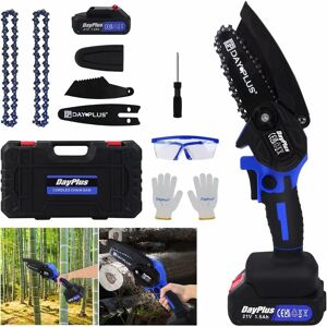 DAYPLUS 4 Inch Brushless Cordless Chainsaw with 2X 1500mAh Battery and Charger, Portable Electric Chainsaw Hand Chainsaw 2200 spm for Tree Branches, DAYPLUS 4 Inch Brushless Cordless Chainsaw with 2X 1500mAh Battery and Charger, Portable Electric Chainsaw Hand Chainsaw 2200 spm for Tree Branches,