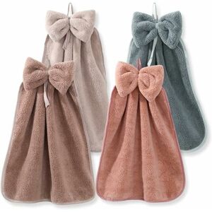 DEWDAT 4 Pack Hanging Hand Towels with Bow Tie, Coral Velvet Microfiber Hanging Loops, Cute Super Soft Absorbent Hand Towels for Kitchen, Bathroom, Kids DEWDAT 4 Pack Hanging Hand Towels with Bow Tie, Coral Velvet Microfiber Hanging Loops, Cute Super Soft Absorbent Hand Towels for Kitchen, Bathroom, Kids