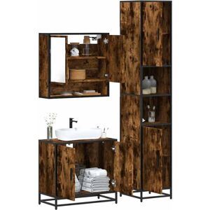 3 Piece Bathroom Furniture Set Smoked Oak Engineered Wood vidaXL 3 Piece Bathroom Furniture Set Smoked Oak Engineered Wood vidaXL