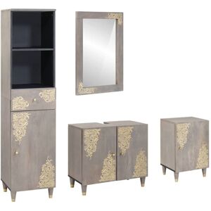 Bathroom Furniture Set 4 pcs Grey Solid Rough Wood Mango vidaXL Bathroom Furniture Set 4 pcs Grey Solid Rough Wood Mango vidaXL