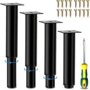 COOCHEER 4 Pieces Adjustable Furniture Legs, Metal Table Legs, Height Adjustable Feet 0-140 mm, Legs for Kitchen Furniture, Cabinets, Bed, Table Feet - Black COOCHEER 4 Pieces Adjustable Furniture Legs, Metal Table Legs, Height Adjustable Feet 0-140 mm, Legs for Kitchen Furniture, Cabinets, Bed, Table Feet - Black