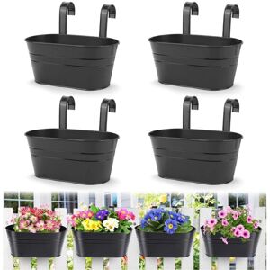 WOIYIC 4 Pieces Metal Hanging Flower Pots, 27.5CM Large Plant Pots Hanging Flower Bucket with Removable Hook for Balcony Fence Garden Home Decor (Black) WOIYIC 4 Pieces Metal Hanging Flower Pots, 27.5CM Large Plant Pots Hanging Flower Bucket with Removable Hook for Balcony Fence Garden Home Decor (Black)