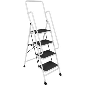Home Discount - Step Ladder With Handrail & Anti-Slip Mat Heavy Duty Steel Folding Portable, 4-Step Home Discount - Step Ladder With Handrail & Anti-Slip Mat Heavy Duty Steel Folding Portable, 4-Step