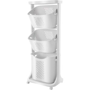CNCEST 4-Tier Laundry Baskets on Wheels, Laundry Sorter Cart with 3 baskets, Washing Hamper White Storage Bin with Large Top Shelf Easy to Install Dirty CNCEST 4-Tier Laundry Baskets on Wheels, Laundry Sorter Cart with 3 baskets, Washing Hamper White Storage Bin with Large Top Shelf Easy to Install Dirty