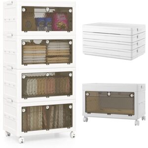 Costway - 4-Tier Stackable Storage Bins Bedroom Collapsible Storage Boxes-White Costway - 4-Tier Stackable Storage Bins Bedroom Collapsible Storage Boxes-White