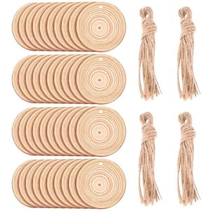 TLILY 40 Pcs Natural Wood Slices Unfinished Predrilled with Hole Round Discs Wooden Circles for Christmas Ornaments TLILY 40 Pcs Natural Wood Slices Unfinished Predrilled with Hole Round Discs Wooden Circles for Christmas Ornaments