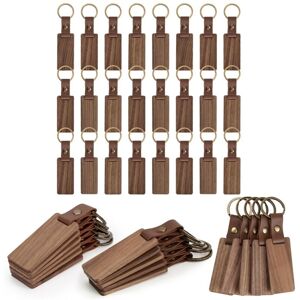 TLILY 40 Pieces Wood Keychain Blanks with Leather Straps, Blank Keychains for Engraving, DIY Various Key Tags TLILY 40 Pieces Wood Keychain Blanks with Leather Straps, Blank Keychains for Engraving, DIY Various Key Tags