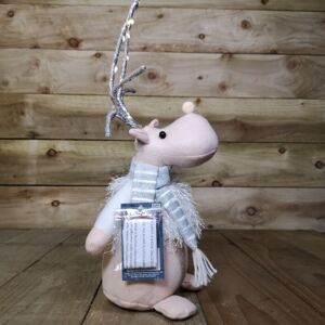 SNOWTIME 40cm Battery Operated Plush White Christmas Reindeer with LED Lit Antlers SNOWTIME 40cm Battery Operated Plush White Christmas Reindeer with LED Lit Antlers