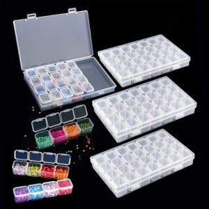 Héloise - 4pcs Diamond Embroidery Box Painting Beads Transparent Storage Box with 28 Removable Mini Grid Compartments Héloise - 4pcs Diamond Embroidery Box Painting Beads Transparent Storage Box with 28 Removable Mini Grid Compartments