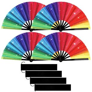 TLILY 4Pcs Glitter Rainbow Hand Fan Handheld Rave Performance Dance Chinese Festival Decorative Folding TLILY 4Pcs Glitter Rainbow Hand Fan Handheld Rave Performance Dance Chinese Festival Decorative Folding