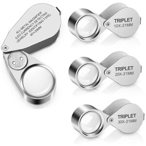 Tlily - 4PCS Illuminated Jewelers Loupe Magnifier, 10X 20X 30X 40X Full Metal Magnifying Glasses, Pocket Foldable Jewelry Loop Tlily - 4PCS Illuminated Jewelers Loupe Magnifier, 10X 20X 30X 40X Full Metal Magnifying Glasses, Pocket Foldable Jewelry Loop