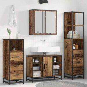 Bathroom Furniture Set with Door 4 pcs Old Wood Engineered Wood vidaXL Bathroom Furniture Set with Door 4 pcs Old Wood Engineered Wood vidaXL
