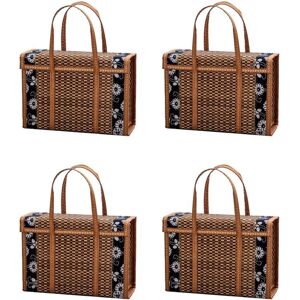 Tlily - 4X Picnic Basket Woven Wicker Storage Bag Handle Folded Fruit Shopping Food Rattan Grass Foldable Bamboo Tlily - 4X Picnic Basket Woven Wicker Storage Bag Handle Folded Fruit Shopping Food Rattan Grass Foldable Bamboo