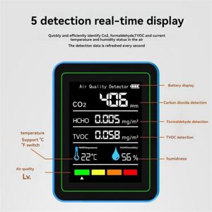Tlily - 5 in 1 Air Quality Monitor tvoc hcho Temperature Humidity CO2 Meter, usb Rechargeable Detector White Tlily - 5 in 1 Air Quality Monitor tvoc hcho Temperature Humidity CO2 Meter, usb Rechargeable Detector White