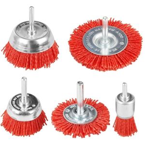 TLILY 5 PCS Nylon Filament Abrasive Wire Brush Wheel & Cup Set with 1/4Inch Drill Shank, , Red TLILY 5 PCS Nylon Filament Abrasive Wire Brush Wheel & Cup Set with 1/4Inch Drill Shank, , Red